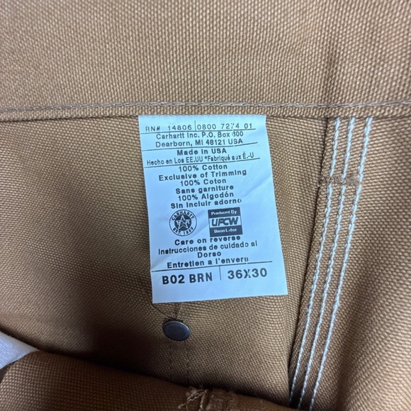 Carhartt B02 BRN Traditional Duck Work Dungaree Single Knee Pants 36x30 NWT NOS